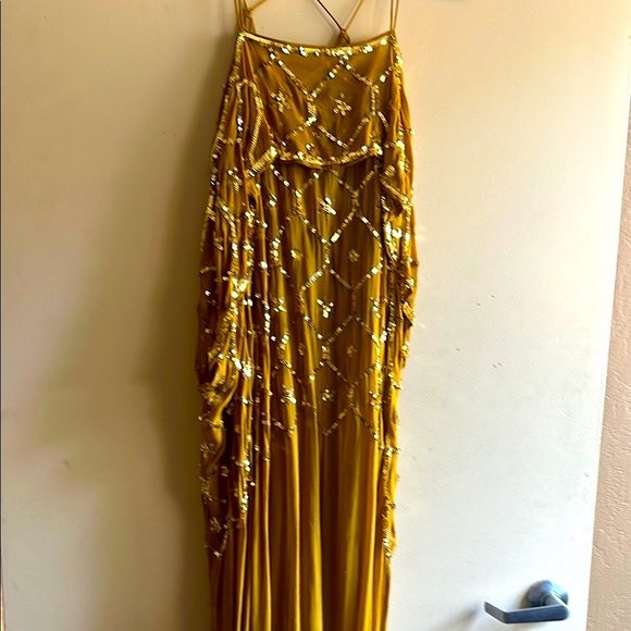Free People Yellow Sequin Asymmetrical Maxi Dress - Picture 3 of 4